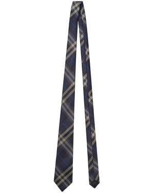 Burberry Check Silk Tie - Blue