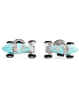 Babette Wasserman Rhodium-Plated Retro Bug Car Cufflinks - Green