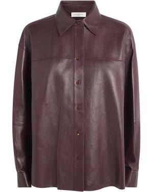 Lafayette 148 New York Leather Oversized Cropped Shirt - Brown