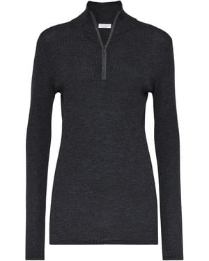 Brunello Cucinelli Virgin Wool-Cashmere Half-Zip Sweater - Black
