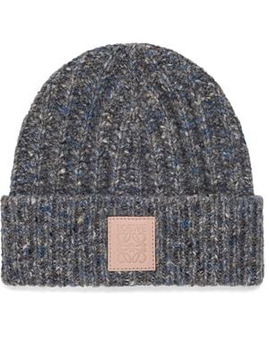 Loewe Wool-Cashmere-Blend Logo Beanie - Grey
