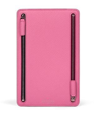 Smythson Leather Panama Multi-Zip Travel Wallet - Pink