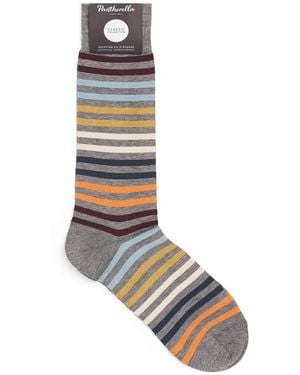 Pantherella Cotton-Blend Striped Kilburn Socks - White