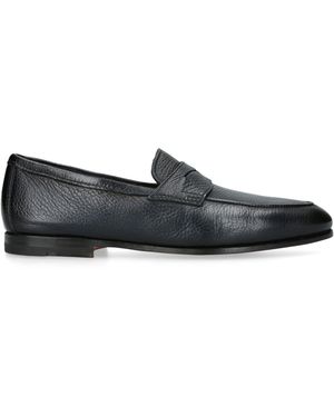 Santoni Grained Leather Carlo Loafers - Black
