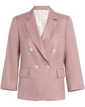 Eleventy Wool-Silk-Linen Double-Breasted Blazer - Pink
