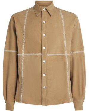 Kartik Research Suede Contrast-Stitch Shirt - Natural