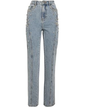 Self-Portrait Crystal-Embellished Straight Jeans - Blue