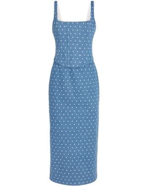 Carolina Herrera Denim Polka-Dot Midi Dress - Blue