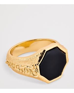 Emanuele Bicocchi Plated Sterling And Onyx Flourish Signet Ring - Metallic