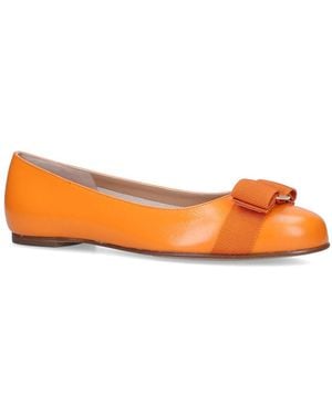 Ferragamo Leather Varina Ballet Flats - Orange