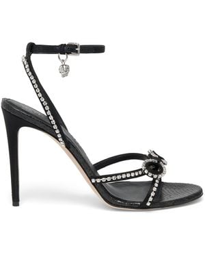 McQueen Leather Crystal Bow Heeled Sandals 105 - White