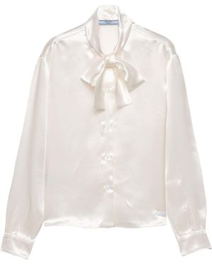Prada Satin Tie-Neck Blouse - White