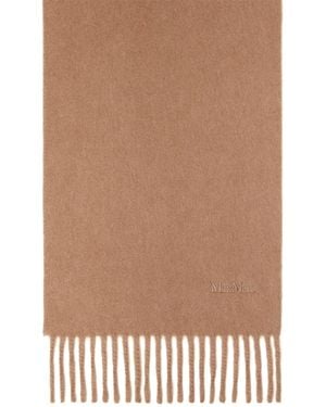 Max Mara Wool Fringed Logo Scarf - Brown