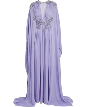 Pamella Roland Silk Embellished Kaftan Gown - Purple