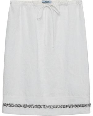 Prada Linen Embellished Midi Skirt - White