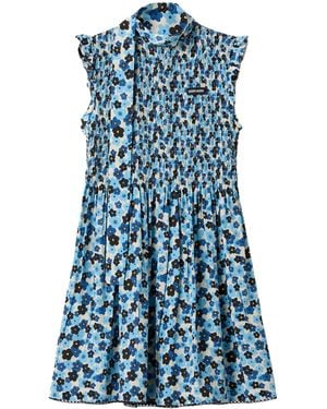 Miu Miu Silk Floral Print Mini Dress - Blue