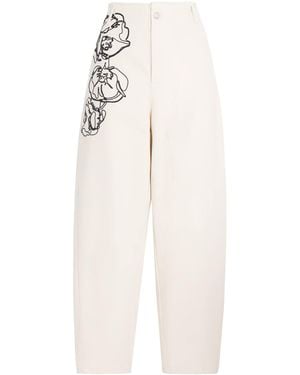 MAX&Co. Embroidered Barrel-Leg Trousers - White