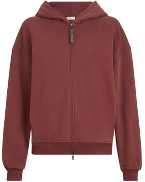 Brunello Cucinelli French Terry Zip-Front Hoodie - Red