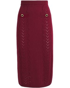 Alessandra Rich Merino Wool Lace-Knit Midi Skirt - Red