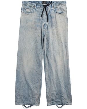Balenciaga Distressed Drawstring Wide-Leg Jeans - Blue