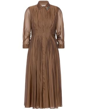 Max Mara Silk-Blend Midi Shirt Dress - Brown