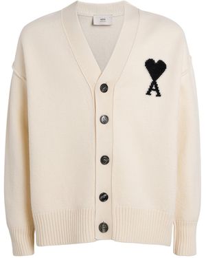 Ami Paris Virgin Wool Ami De Coeur Cardigan - Natural