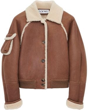 Loewe Lambskin Shearling-Collar Bomber Jacket - Brown