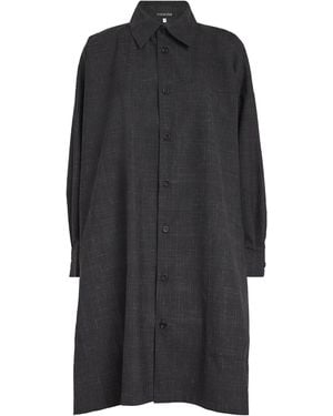 Eskandar Wool-Linen Wide A-Line Shirt Jacket - Black