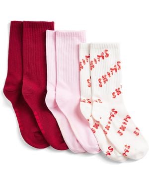 Skims Cotton-Blend Crew Socks Set - Red