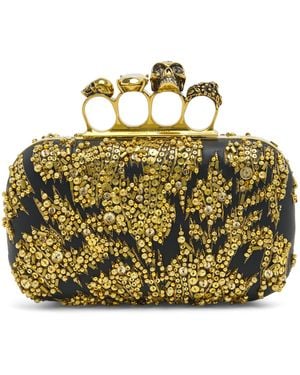McQueen Embellished Skull Knuckle Clutch Bag - Metallic