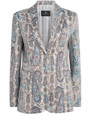Etro Knitted Paisley Single-Breasted Blazer - Grey