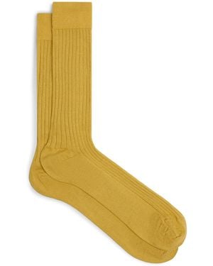 dunhill Cashmere-Mulberry Silk Ribbed Socks - Yellow