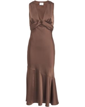 Claudie Pierlot Satin V-Neck Midi Dress - Brown