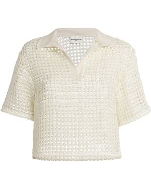 Claudie Pierlot Mesh Crochet Polo Top - White