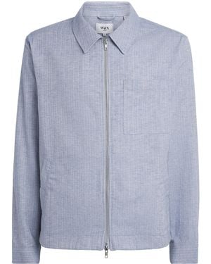 Wax London Cotton-Linen Herringbone Eldon Jacket - Blue
