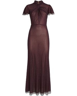 Self-Portrait Rhinestone-Embellished Fishnet Midi Dress - Purple