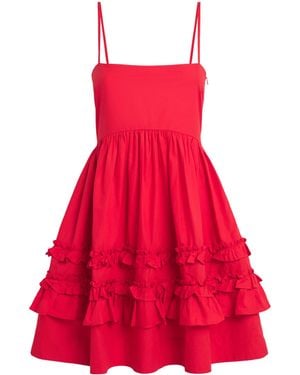 Ganni Cotton Ruffled Mini Dress - Red