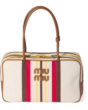 Miu Miu Leather-Canvas Beau Top-Handle Bag - Pink