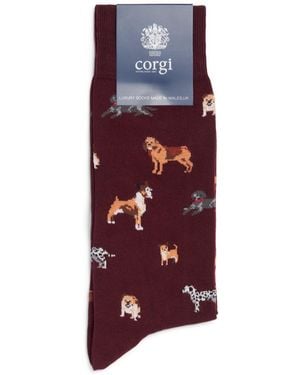 Corgi Jacquard Dog Socks - Red