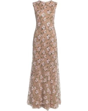 Self-Portrait Sequin-Embellished Rhinestone Maxi Dress - Natural