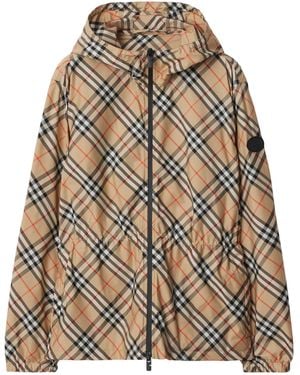 Burberry Technical Check Hooded Jacket - Brown
