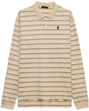 Prada Cotton Piqué Stripe Slim Long-Sleeve Polo Shirt - Natural