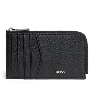BOSS Grained Leather Crosstown Card Holder - Black
