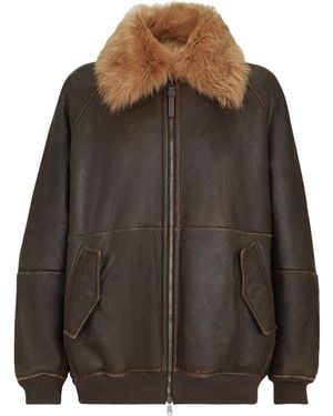 Brunello Cucinelli Shearling Bomber Jacket - Brown