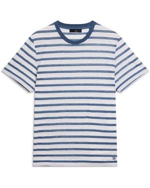 dunhill Linen-Cotton Stripe T-Shirt - Blue