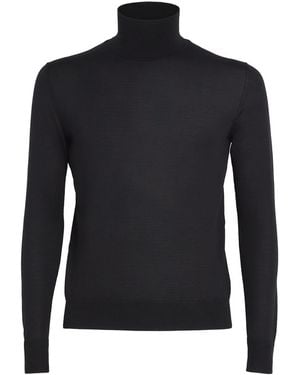 Isaia Wool-Silk-Cashmere Rollneck Sweater - Black