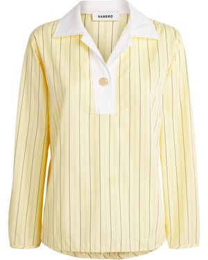 Sandro Stripe Half-Placket Shirt - Natural