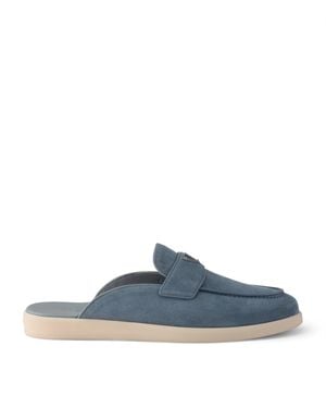 Prada Suede Triangle Mules - Blue