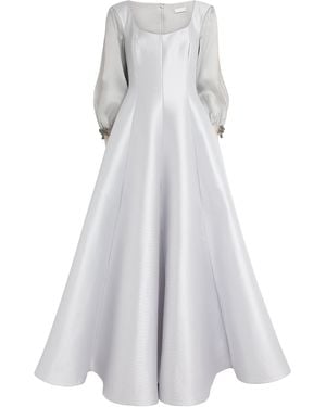 Alexis Mabille Piqué Organza-Sleeve Gown - Grey