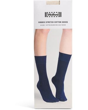 Wolford Stretch-Cotton Ribbed Mid-Calf Socks - White
